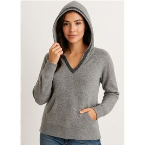 Juicy Couture Pullover Hoodie Women's XS Gray Rhinestone Embellished V-Neck